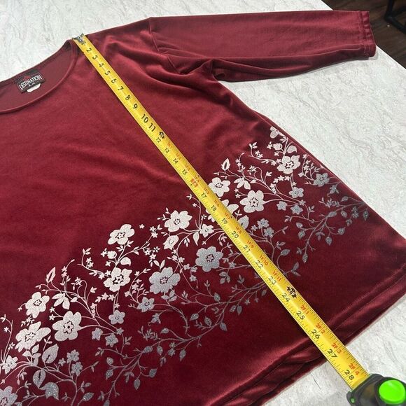 Destination LA Vintage Red Velvet Whimsigoth Floral 3/4 Sleeve Top Size L - Picture 11 of 13